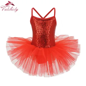 Nové Červené Sequines Balerína Víla Prom Party Kostým Dievčatá Tanec nosenie Gymnastické Balet Trikot Tutu Šaty