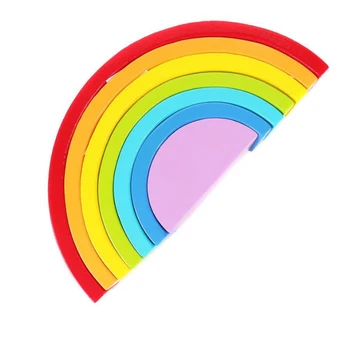 QWZ 7Pcs/Nastaviť Farebné Drevené kocky, Hračky Tvorivé Rainbow Montáž Bloky Dieťa Detí Vzdelávacie Dieťa Unisex Hračky, Darčeky