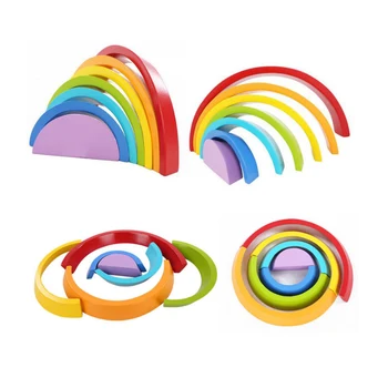 QWZ 7Pcs/Nastaviť Farebné Drevené kocky, Hračky Tvorivé Rainbow Montáž Bloky Dieťa Detí Vzdelávacie Dieťa Unisex Hračky, Darčeky