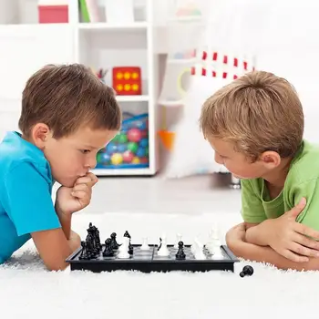 Magnetické Šachy Backgammon Dáma Nastaviť Skladacia šachovnicu 3-v-1 International Chess Cestovné Hry Chessmen Hračky pre Dospelých, Deti