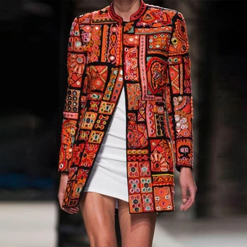 Kabát Ženy Jeseň 2020 Nové Módne Trendy Kabát Tlač Dlhý Rukáv Kabáta Ženy Základné Vrchné Oblečenie Bežné Slim Streetewar Coats
