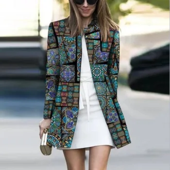 Kabát Ženy Jeseň 2020 Nové Módne Trendy Kabát Tlač Dlhý Rukáv Kabáta Ženy Základné Vrchné Oblečenie Bežné Slim Streetewar Coats