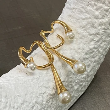 UILZ 1 Pár Nepravidelný Bez Piercing Šperkov pre Ženy Ucho Klip Zlatý Kov Módne Pearl Náušnice UE2657
