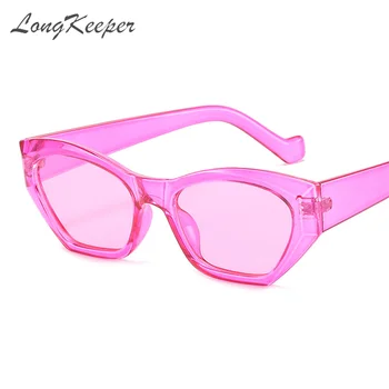LongKeeper Trendy Malé Rámom slnečné Okuliare Ženy Móde Polygon Cat Eye Slnečné Okuliare Farebné Želé UV400 Monturas De Lentes Mujer
