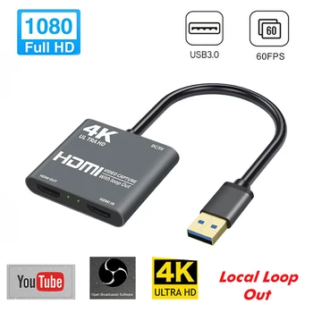 1080P 60fps Video Capture Karty 4K Konferencie Audio Multifunkčné Loop Out HDMI USB3.0 Live Streaming Pre Herné Vysielania