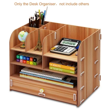 Veľké Multi-Function DIY Ploche Úložný Box Drevené Office Multi-layer Súbor Stojan Dodáva Súbor Knihy Organizátor Regál
