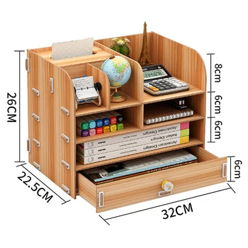Veľké Multi-Function DIY Ploche Úložný Box Drevené Office Multi-layer Súbor Stojan Dodáva Súbor Knihy Organizátor Regál