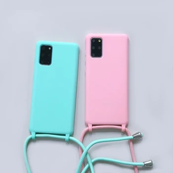 Ramenný popruh ozdobná šnúrka na uniforme Telefón puzdro Pre Samsung Galaxy A51 A71 S20 S20Plus S20Ultra Poznámka 20 Ultra Candy farby, mäkké silikónové puzdro