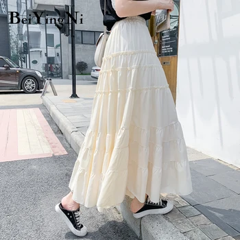 Beiyingni 2020 Dlho Plus Veľkosť Ženy Sukne Vintage Skladaný Patchwork Vysoký Pás Gotický Sukne Módne Kórejský Saias Midi Faldas