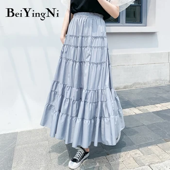 Beiyingni 2020 Dlho Plus Veľkosť Ženy Sukne Vintage Skladaný Patchwork Vysoký Pás Gotický Sukne Módne Kórejský Saias Midi Faldas