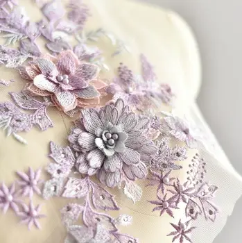 1 Kus 40*25 cm Ružová Fialová Elegantný 3D Kvetinové Výšivky Pearl Korálkové Čipky Nášivka Čipkou Trim Šaty Textílie Materiál DIY Plavidlá