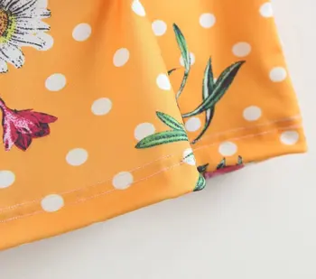 Lanbaiyijia Najnovšie orange tlač kvety Topy Pevné príležitostné letné camis u-slovo krk tričko ženy Topy S M L
