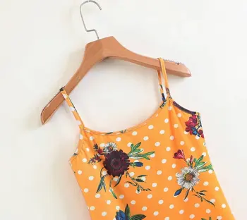 Lanbaiyijia Najnovšie orange tlač kvety Topy Pevné príležitostné letné camis u-slovo krk tričko ženy Topy S M L