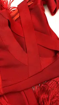 Ženy, Luxusné 2020 Sexy Backless Červená Strapec Maxi Dlhý Obväz Šaty Návrhára Elegantné Večerné Party Šaty Vestido