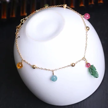 Veľkoobchod Prírodné Turmalín Kameň Náramok DIY módne Šperky Turmalín Crystal Listový Tvar Korálky Náramok pre Ženy Šperky