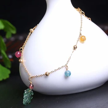 Veľkoobchod Prírodné Turmalín Kameň Náramok DIY módne Šperky Turmalín Crystal Listový Tvar Korálky Náramok pre Ženy Šperky