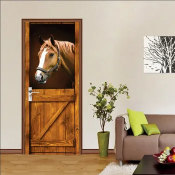 3d Rekonštrukcie Vložiť Nepremokavé Tlač Zvierat Obrázok Kôň Samolepiace PVC nástenná maľba Papier Dvere Nálepky Plátno Nové Domáce Dekorácie