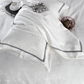 Posteľná bielizeň nastaviť bytový textil Luxusný Biely Žakárové Saténové obliečky kryt nastaviť kráľ, kráľovná 4pc Hodváb/Bavlnené obliečky posteľná bielizeň, obliečky na Vankúše
