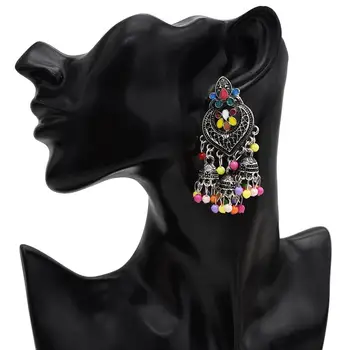 Vintage Žien Retro Strapec Indickej Náušnice Etnických Dámy Zlato Bell Multicolor Korálky Strapec Duté Jhumka Náušnice Cigán Jewelr
