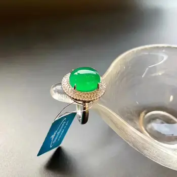 Prírodná ľadová zelená chalcedony otvorenie nastaviteľný krúžok Čínsky retro diamanty nádherné šumivé kúzlo dámske strieborné šperky