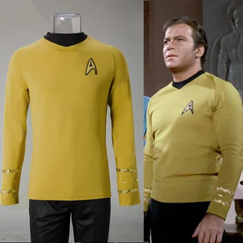 Cosplay Hviezdy TOS Pôvodnej Série Trek Kirk Tričko Jednotné Halloween Kostým Žltý Kostým