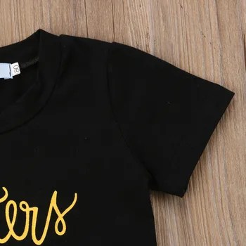 Letné Batoľa Detský Baby Girl List Vytlačiť T-shirt Topy+Flitrami Denim Šortky Džínsy 2 KS Oblečenia Deti Oblečenie Set sa