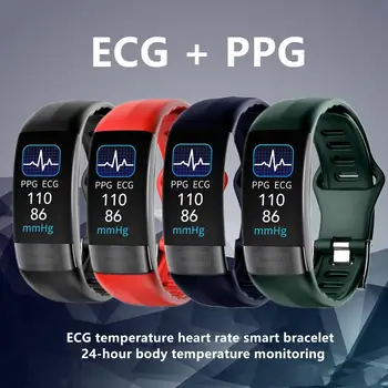 P11plus Krvný Tlak Smartband Srdcového tepu PPG EKG Inteligentný Náramok Činnosť Fitness Tracker Meranie telesnej teploty