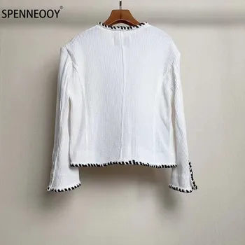 SPENNYMOOR 2021New Dizajnér Značky Letné Biele Tweed Kabát Outwear Ženy Single-Breasted Office Lady Bundy Kabát