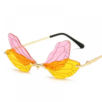 Módne Slnečné Okuliare Bez Obrúčok Ženy Vintage Dragonfly Steampunk Slnečné Okuliare Mužov Frameless Jasné Tichom Šošovky Okuliarov Odtiene Oculos