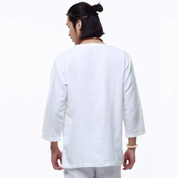Čínsky štýl bielizeň tričko Plus veľkosti 4XL/5XL mužov bežné Priedušná biely mäkký tri štvrtiny tričko Camisa masculina TX55