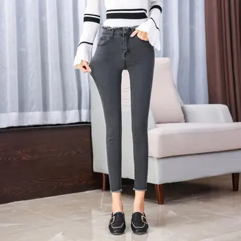 Džínsové tkaniny jar džínsy ženy džínsy umyté ceruzka džínsy s vysokým pásom členok-dĺžka nohavice elastické slim nohavice študentov džínsy