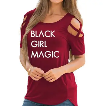 Nové Módne T-Shirt Pre Ženy ČIERNY DIEVČA MAGIC Listov Tlač Obväz Mimo Ramenný Harajuku Tričko Topy Plus Veľkosť Roztomilý Bavlna