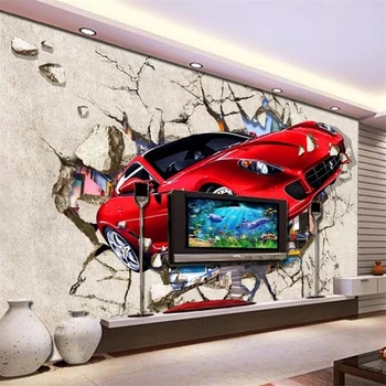 Vlastné tapetu 3D nástenná maľba auto porušenú stenu von, TV joj, dekoratívne maľby nástenné papiere domova abstraktných de parede tapety