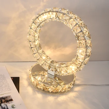 2020 Crystal stolná Lampa Nordic 20 cm Krúžky Crystal Stolná Lampa Domova Luxusné Tabuľka Svetlo na Posteli Spálňa Svietidlo