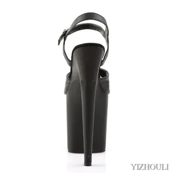 Nový 8-palcový stiletto 20 cm, matný čierny vamp, nočný klub lete pečené lak sandále, party stage sandále