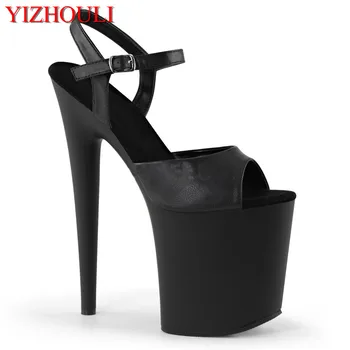 Nový 8-palcový stiletto 20 cm, matný čierny vamp, nočný klub lete pečené lak sandále, party stage sandále
