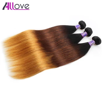 Allove Rovno Ľudské Vlasy Peruánskej Ombre Hair T1B/4/30 Remy Ľudské Vlasy Väzbe 3 Ks Rovno Ľudské Vlasy Útku 10-28 Palec