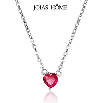 JoiasHome Klasickom tvare Srdca Ruby Náhrdelník Prívesok pre Ženy Móda Striebro 925 Šperky, drahé Kamene Clavicle Reťazca Dievča Študent