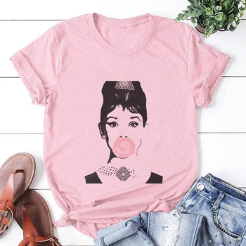 Audrey Hepburn Grafické Tlače T-shirt Ženy 2020 Lete Bežné Streetwear Top Tričko Nové Harajuku Estetické Ružová Sučka T Tričko