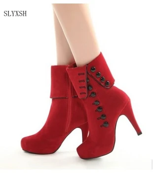 SLYXSH Módne Ženy Topánky nové čierne topánky, Členkové Topánky na Platforme Značky dámske Topánky na Jeseň Zimné Topánky červenej Plyšové veľkosť 35-39