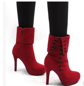 SLYXSH Módne Ženy Topánky nové čierne topánky, Členkové Topánky na Platforme Značky dámske Topánky na Jeseň Zimné Topánky červenej Plyšové veľkosť 35-39