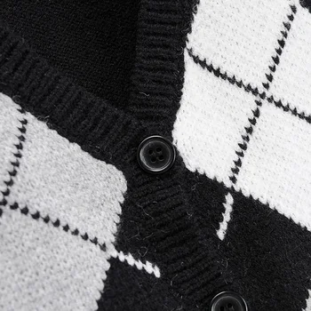 ženy 2020 módne geometrické rhombic cardigan pletený sveter vesta V krku bez rukávov anglicko štýl ženy vesta elegantné topy