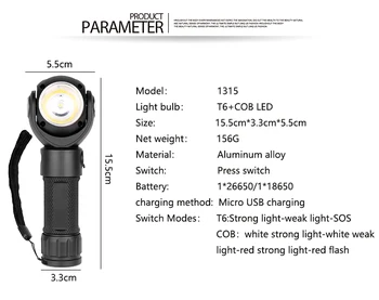 Led Baterka 360 Stupňov Otočiť T6+KLAS svietidla Nepremokavé Magnet LED Baterkou Vonkajšie Nabíjateľná 18650 alebo 26650 batérie