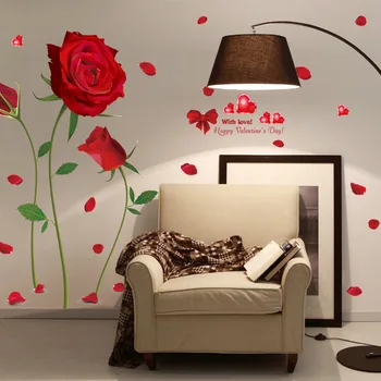 Red rose samolepky na stenu obývacia izba TV, spálne, gauč pozadí steny Miestnosti dekorácie PVC tapety