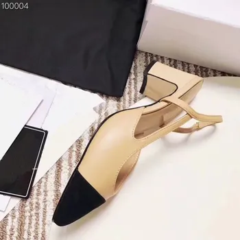 Plytké Sandále Žena Pravej Kože Polovice Päty 2020 Nové Letné Luxusné Dizajnér Značky Vysokým Podpätkom Dámy Topánky Zapatos De Mujer Nové