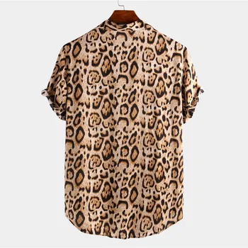 Bežné človeka tričko 2020 lete Krátky Rukáv Leopard Tlač Tlačidlo Klope Tričko Voľné Blúzky, Streetwear Tričko Mužov