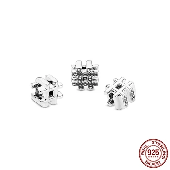 Klasické 925 Sterling Silver Korálky Hashtag Symbol Kúzla fit Pôvodné Pan Náramky Ženy DIY Šperky