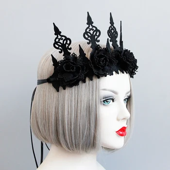 Čierny Kvet Halloween Koruny Strany Hairband Gotický Vietor Cosplay Hlavový Most Pokrývku Hlavy Príslušenstvo