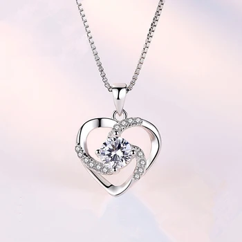Horúce 925 Sterling Silver Náhrdelník Šperky Pre Ženy, Dámy Kúzlo Choker Reťazca Luxusné Krištáľové Srdce Prívesok Príslušenstvo Darček