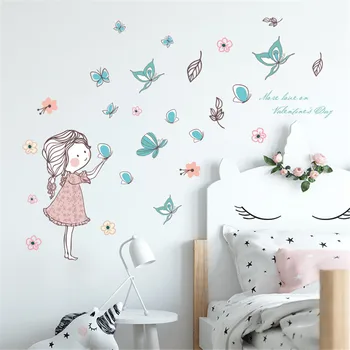 Baby Girl) Play with Butterfly Deti Stenu Nálepka pre Deti Izba Samolepiace Fairy Princess Spálňa Dekoratívne Tapety urob si sám